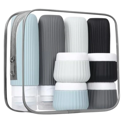 Image de Lot de 8 Flacon Voyage kit, Contenant à Remplir 30/90ml,Flacon Silicone Réutilisable et Étanche Bouteilles Voyage,kit avion trousse toilette