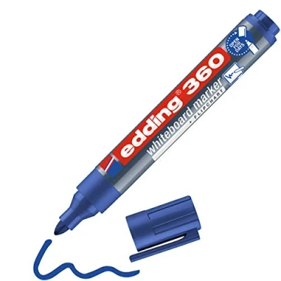 Image de edding 360 Marqueur pour tableaux blancs bleu 1 stylo pointe ronde 1,5 3 mm feutre effaçable blanc, magnétique, mémo et chevalet de conférence sketchnotes rechargeable