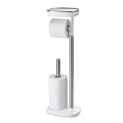 Image de Joseph EasyStore Porte Rouleau de Papier Toilette sur pied, jusqu&#039;à 4 rouleaux, avec étagère téléphone et compartiment pour articles sanitaires, Acier Inoxydable