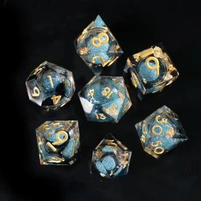 Image de Dés de Jeux Sables Mouvants à Noyau Liquide pour Donjons et Dragons, DND Jeu Role 7 pièces Résine Polyédriques D4 D6 D8 D10 D12 D20 D% Ttrpg MTG RPG avec Boîte Cadeau