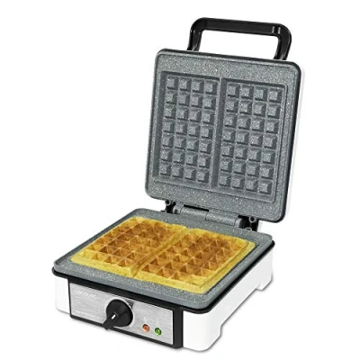 Image de Cecotec Gaufrier Fun Gofrestone Double. Revêtement Antiadhérent RockStone, Thermostat Réglable, Gaufres Grand Format, 1200 W.