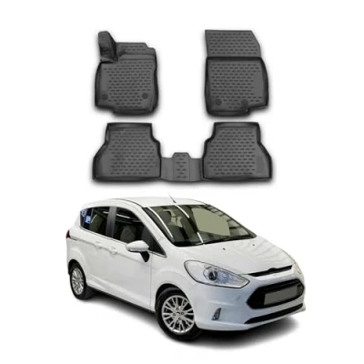 Image de Tapis de Sol Compatible avec Ford B Max 2012 2021 en Caoutchouc TPE 3D Noir 4Pcs