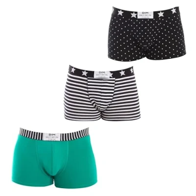 Image de DIM Boxer Homme Vibes Coton Stretch x3, Noir/Blanc/Vert, XL
