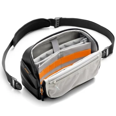 Image de Inateck Sling Bag X Modo,poche pour accessoires électroniques résistante aux éclaboussures,design à ouverture de 135,pour courts trajets,transports en commun,aéroports,shopping Noir