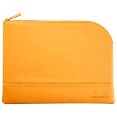 Image de RHODIA 116747C Pochette Zippée en Simili Cuir Orange Taille L (21 x 28 cm) Coutures Véritables Intérieur Tissu Rangement Documents, Petites Fournitures