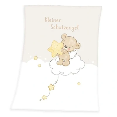 Image de Herding Couverture Moelleuse en Microfibre, Kleiner Schutzengel, 75x100 cm, 100% Polyester, Blanc/Beige