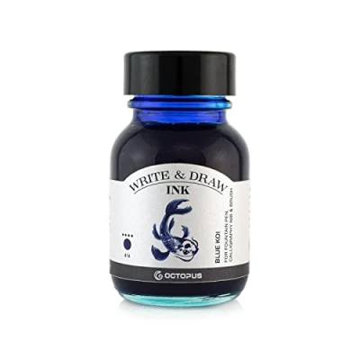 Image de Octopus Write and Draw Ink 414 Blue Koi Encre imperméable Pour l&#039;écriture et le dessin de calligraphie résistante à la lumière stylo plume Bleu 50 ml