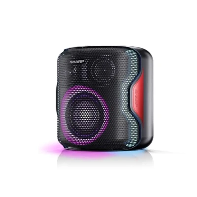 Image de Sharp PS 921(BK) Haut Parleur Bluetooth Portable avec lumières LED, Audio 2.1 et 3D. Mode Duo à Coupler Un Autre 921 en stéréo (TWS) Anti éclaboussures (IPX5) adapté la Plage, Piscine