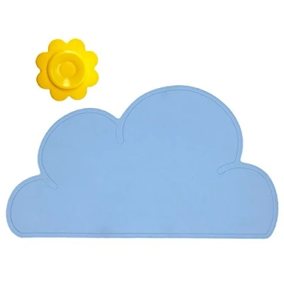 Image de BITEYI Sets de Table en Silicone pour Enfants Nuage Forme Napperon Bébé Antidérapant Imperméable (Bleu)