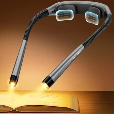 Image de Glocusent lampe de lecture ergonomique avec 3 couleurs et 5 niveaux luminosité en continu, minuterie aide à l&#039;endormissement, cou parfaite pour la lecture, le