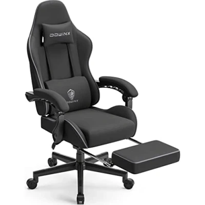 Image de Dowinx Chaise Gaming Ergonomique, Fauteuil Gamer en Tissu Respirant avec Coussin Confortable à Ressorts Ensachés, Siège Massant Appui Tête et Repose Pieds Rétractable, 150 kg, Noir