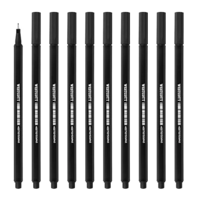 Image de Westcott E 737760 00 Lot de 10 feutres fins qualité supérieure avec une épaisseur trait 0,4 mm, pointe précise, bordée métal, encre à base d&#039;eau séchage rapide Noir