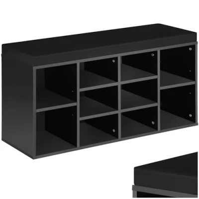 Image de TecTake 800707 Meuble à Chaussure Banc pour 10 Paires de Chaussures, Coussin d’Assise Inclus 103,5 x 48 30 cm Plusieurs Coloris (Noir/Noir no. 403171)