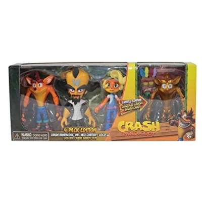 Image de Crash Bandicoot Bandai Lot de 4 Figurines d&#039;action avec Masque Jouets 11 cm et Accessoires Support à Collectionner comme Marchandises Cadeaux Jeu vidéo