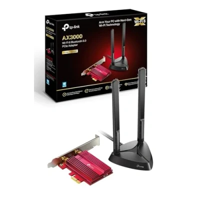 Image de TP Link WiFi 6 Carte PCIe AX3000, Archer TX3000E, Adaptateur Bi bande Bluetooth 5.3 avec 2 antennes multidirectionnelles, Intel AX200, Support Windows 11/10(64 bit), Ideal pour Gaming