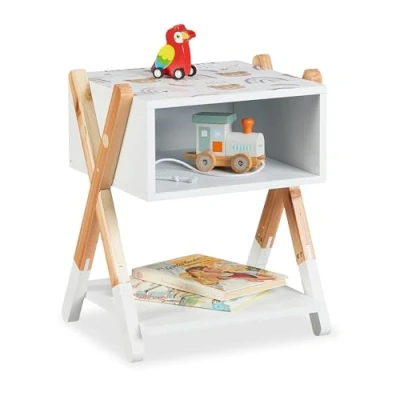 Image de Relaxdays Table de Chevet, pour Votre Bout Chou, Bois pin et MDF, H x L P : 42 32 30 cm, Multicolore