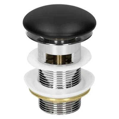 Image de ML Design Set Universel de Vidange d&#039;Évier et Cuvette avec Trop Plein, Valve Bouchon Joints, Pop Up en Acier Inoxydable Couvercle Doublement Étanche Céramique Noir, 1 1/4 pouce
