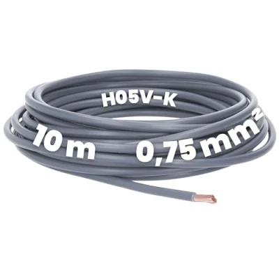 Image de Kalitec Câble de Câblage H05V K 0,75 mm² Gris 10 m Flexible En PVC Toron à Fil fin unique monofilaire commutation ignifuge