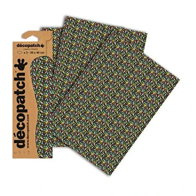 Image de Décopatch C720O Une pochette de 3 feuilles papier imprimé 30x40 cm, Fleurs sur fond noir