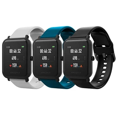 Image de MoKo 3 Pack Bracelets Compatible avec Amazfit Active/GTS 4/4 Mini/GTS 3/GTS/GTS 2/2 Mini/2e/Bip 3/3 Pro/Bip/Bip Lite/Bip S/U/U Pro/GTR 42mm/GTR Mini, 20mm Bracelet en Silicone de Remplacement, G+BF+N