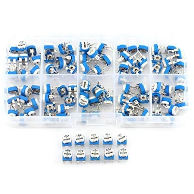 Image de Kit de Résistance Variable, Potentiomètre Ajustable Assortiment Rhéostat à Plusieurs Tours d&#039;Assortiment Potentiometres Trimpot Horizontal a Resistance Variable