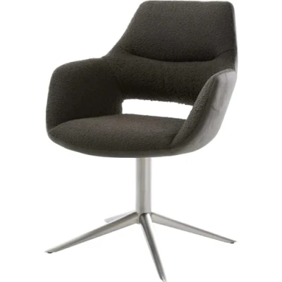 Image de chaise pivotante Yago Flex avec accoudoirs tissu mixte noir pied de 4 branches acier inoxydable brossé pivotement sur 360 fonction bascule ressorts ensachés