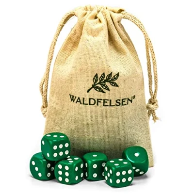 Image de Waldfelsen Lot de 6, 12, 20, 30 ou 50 Dés haute qualité taille standard 16 mm en acrylique jeu Dice à 6 côtés Accessoires six avec sac tissu (vert, pièces)