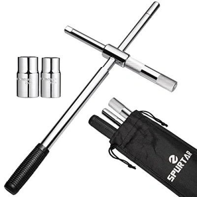 Image de Spurtar Clé Roue Voiture en CR V, Croix avec Duplex Prises (4 Tailles) 17 mm / 19 &amp; 21 23mm pour Assemblage et Démontage de Pneus