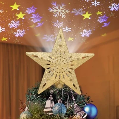 Image de Étoile pour Sapin de Noël, Diealles Shine Etoile Noel avec Projecteur 3D Rotation, Pointe en Forme Cimier Toute Décoration Fête (24 x 26 cm)
