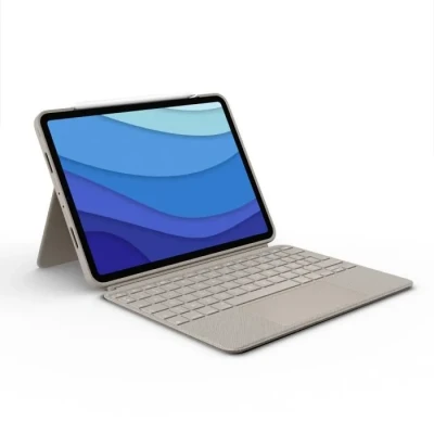 Image de Logitech Combo Touch iPad Pro 11 pouces (1re, 2e, 3e gén 2018, 2020, 2021) Etui Clavier Rétroéclairé Détachable, Trackpad Click Anywhere, Smart Connector, Français AZERTY Sable