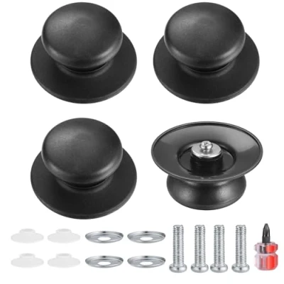 Image de Paquet de 4 Casserole Couvercle Boutons, Boutons Pot, Ustensiles Cuisine Remplacement Universelle, Bouchons Poignées Rechange Noir