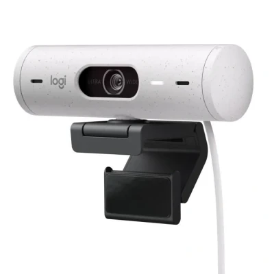 Image de Logitech Brio 500 Webcam Streaming HD avec Expo Auto, Mode ’Show’, Deux Micros à Réduction de Bruit, Clapet Confidentiel, Compatible Microsoft Teams, Google Meet, Zoom, Câble USB C Blanc
