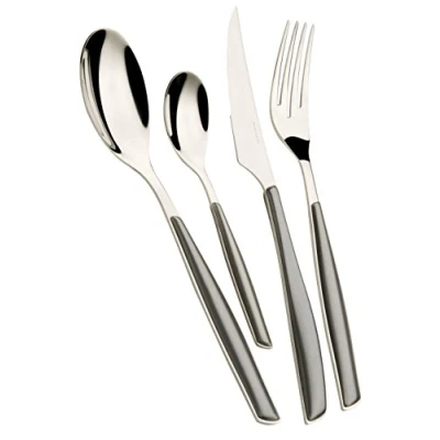 Image de BUGATTI, Glamour, Ensemble de 24 Couverts en Acier Inoxydable 18/10 et poignée Argent. 6 Personnes composé cuillères, fourchettes, Couteaux cuillères à café