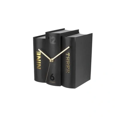 Image de Karlsson KA5629 Horloge à poser Trompe l&#039;oeil Livres Book Noir Carton rigide et métal H20 x 20 15 cm