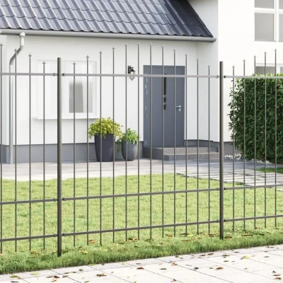 Image de Clôture de jardin vidaXL avec un sommet en dos d&#039;âne gris 13,6x0,75 m acier 3360130
