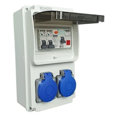 Image de RoadEu Coffret de Chantier Distributeur courant 230V, 2x prise, avec voyant LED rouge, Prises disjoncteur différentiel 25A type A/AC, LS C16A IP44.