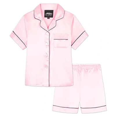 Image de Pyjama Short Fille Ensemble de Enfant en Satin, 2 pièces, Boutonné Devant, 7 16 Ans (Rose, 9 10 Ans)