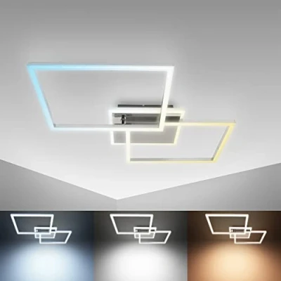Image de B.K.Licht Plafonnier LED 40 watts I pivotant contrôle CCT gradation en continue minuterie fonction veilleuse télécommande aluminium brossé