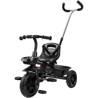 Image de HyperMotion Tricycle Bébé Evolutif 1 5 Ans (20 KG Max) Poussoir Réglable, Ceinture de sécurité, Siège Confortable, Roues Larges Increvables, Léger (Vélo 5,7Kg) Tobi Vector Noir