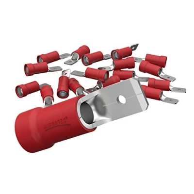 Image de AUPROTEC Lot de 50 Connecteurs plats 0,5 1,5 mm² Rouge Largeur : 6,3 mm En PVC mâles MDD laiton étamé
