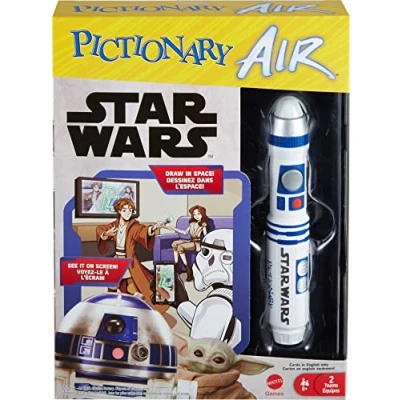 Image de Mattel Games PICTIONARY AIR STAR WARS Jeu de dessin familial, stylo, 112 cartes d&#039;indices double face, support téléphone mains libres, cadeau pour les enfants 8 ans et plus
