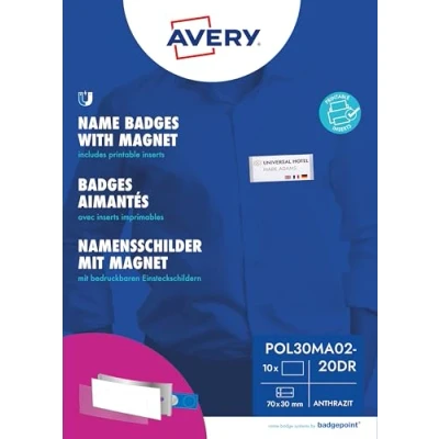 Image de 20 badges nominatifs aimantés polar® 30 « color », avec bristols à imprimer