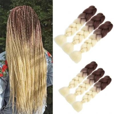 Image de Jumbo tresse fibre soie et colorée de jute cheveux 6pcs brun à blond extension couleur kanekalon synthétiques synthétique douce saine (24 pouces blond)