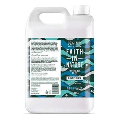 Image de Faith In Nature Après shampoing naturel sans parfum, sensible, végétalien et cruauté envers les animaux, SLS ni parabènes, pour tous types de cheveux, recharge 5 L