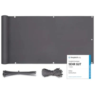 Image de Sekey Brise Vue pour Balcon Couverture de confidentialité Écran Polyster Vent Protection UV Opaque Résistant aux Intempéries 90 x 300cm, avec Attaches câble et Cordons, Anthracite