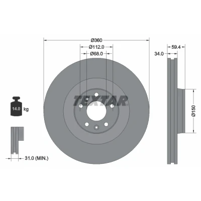 Image de TEXTAR PRO 92122203 Disque de frein AUDI: A6 C6 Berline, A8 D3, D2, VOLKSWAGEN: Phaeton