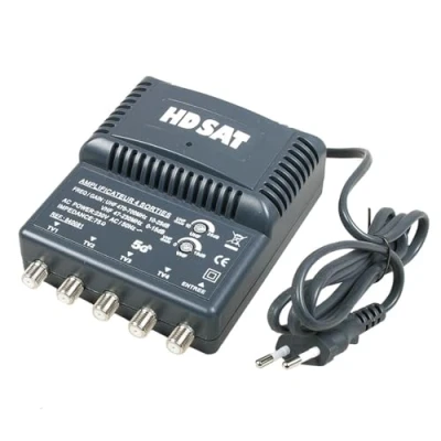 Image de HDSAT Amplificateur Antenne TV TNT 4 Sorties ampli d&#039;intérieur 220V Gain 25dB Réglable UHF VHF