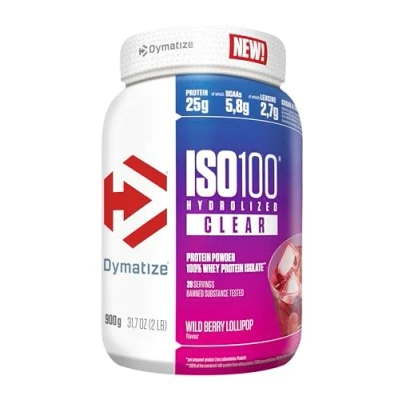 Image de Dymatize ISO 100 Hydrolized Clear Wild Bery Lollipop 900g Hydrolysat de protéine lactosérum clair + poudre d&#039;isolat