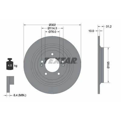 Image de TEXTAR PRO 92293403 Disque de frein 302 10 05/07 114,3 plein revêtu sans roulement roue, boulon fix moyeu roue