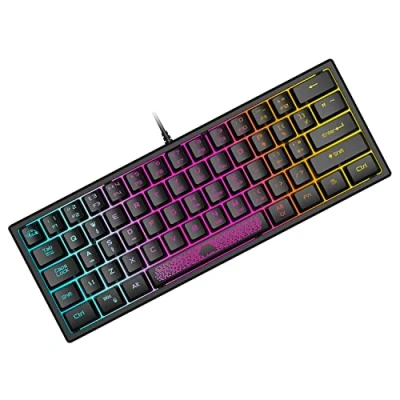 Image de Mini 60% Clavier de Jeu, Câblé USB Gaming Keyboard, Configuration Compact 62 Touches, Ultra Light Portable,QWERTY, Rétroéclairé RGB Semi Mécanique à Membrane pour PC, Mac, Laptop Noir